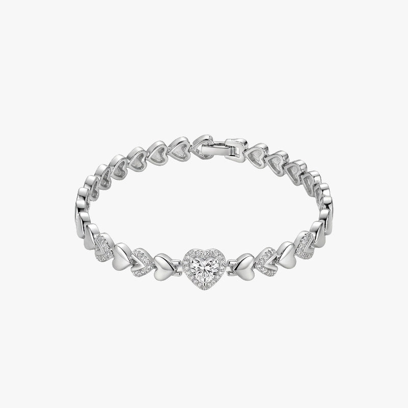 Zirkon Taşlı Sıralı Kalp Figürlü Zincir Bileklik