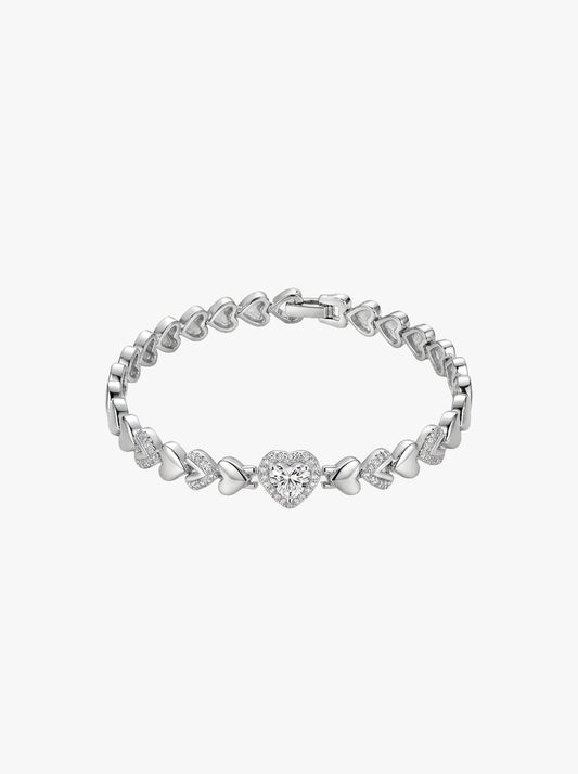 Zirkon Taşlı Sıralı Kalp Figürlü Zincir Bileklik