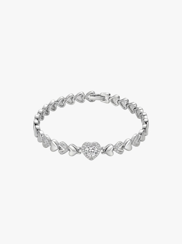 Zirkon Taşlı Sıralı Kalp Figürlü Zincir Bileklik