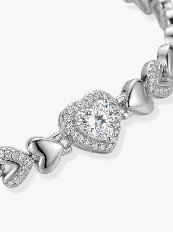 Zirkon Taşlı Sıralı Kalp Figürlü Zincir Bileklik - Detay