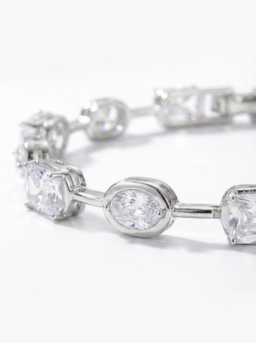 Baget ve Oval Zirkon Taşlı Zincir Bileklik