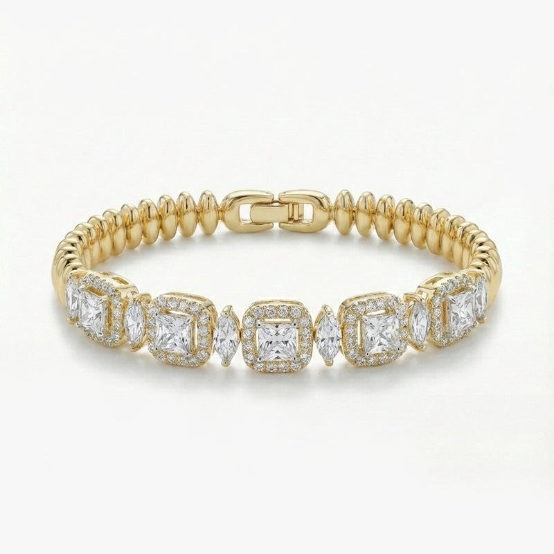 Kare ve Markiz Taşlı Gold Vintage Zincir Bileklik