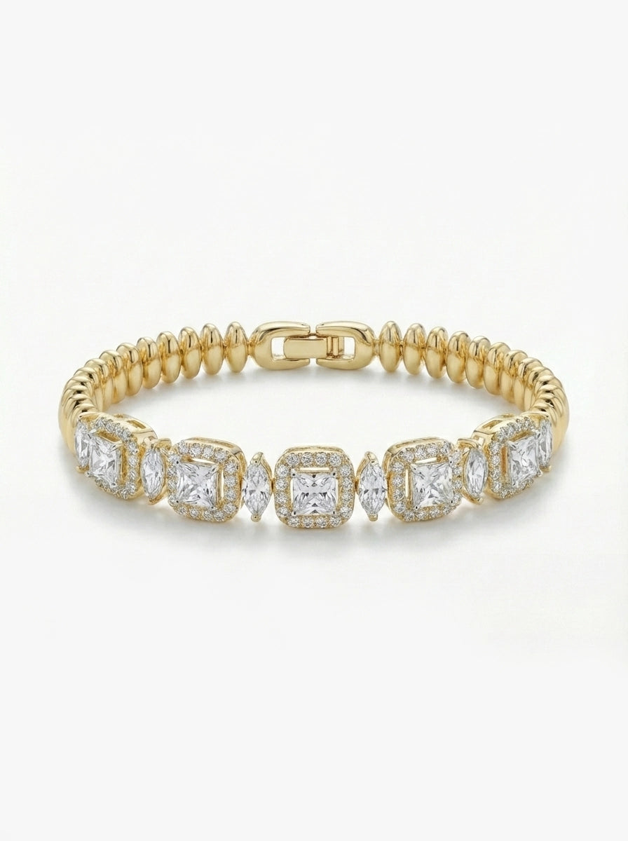 Kare ve Markiz Taşlı Gold Vintage Zincir Bileklik