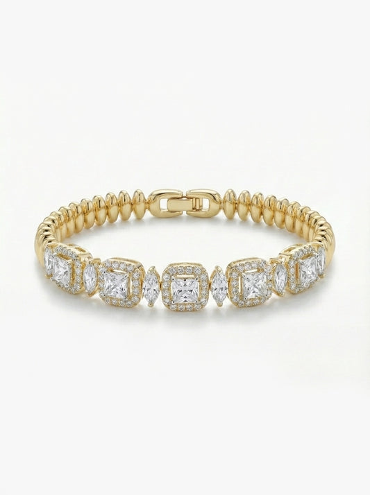 Kare ve Markiz Taşlı Gold Vintage Zincir Bileklik