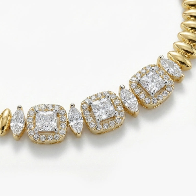 Kare ve Markiz Taşlı Gold Vintage Zincir Bileklik