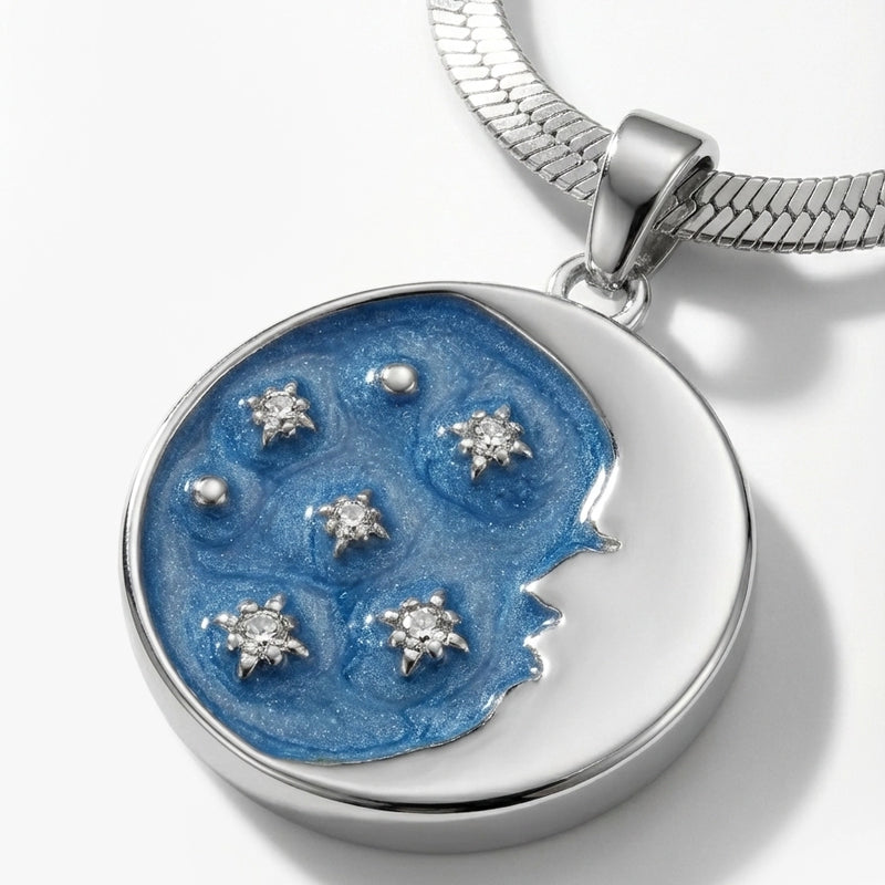 Mavi Mineli ve Taşlı Ay Figürlü Kolye