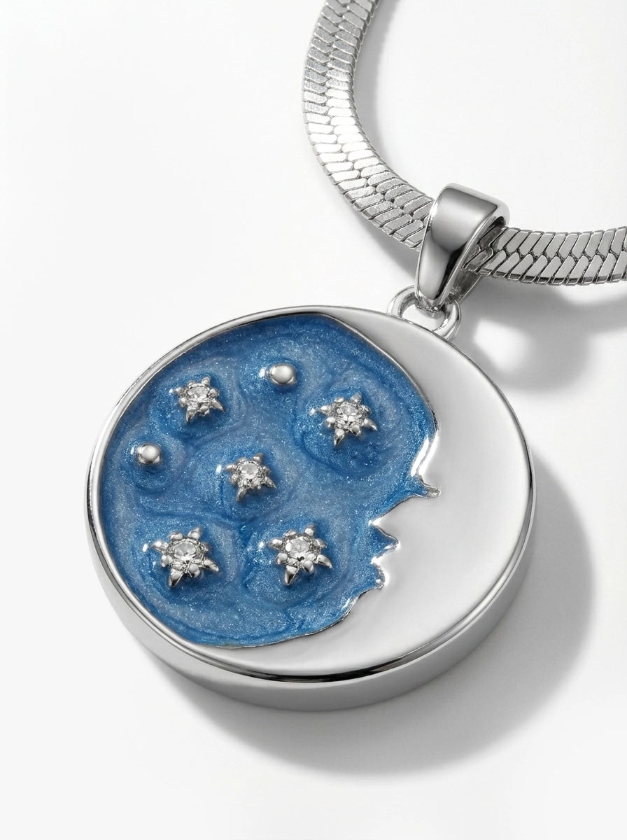 Mavi Mineli ve Taşlı Ay Figürlü Kolye