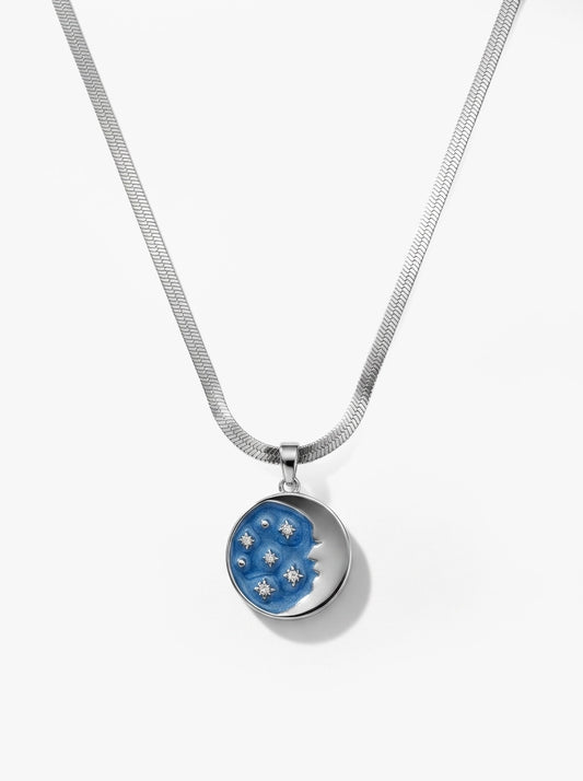 Mavi Mineli ve Taşlı Ay Figürlü Kolye