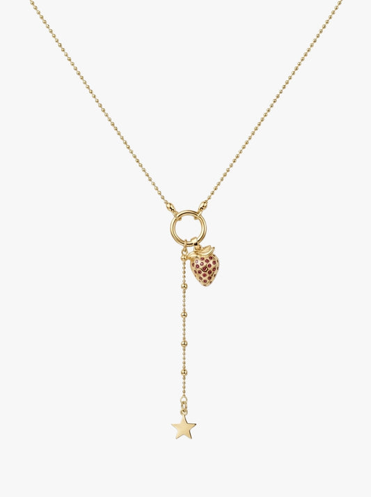 Pembe Taşlı Çilek ve Yıldız Figürlü Kolye