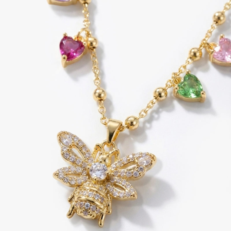 Renkli Kalp ve Arı Figürlü Kolye