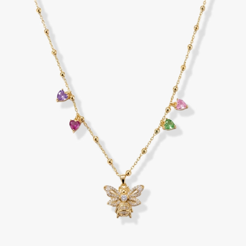 Renkli Kalp ve Arı Figürlü Kolye