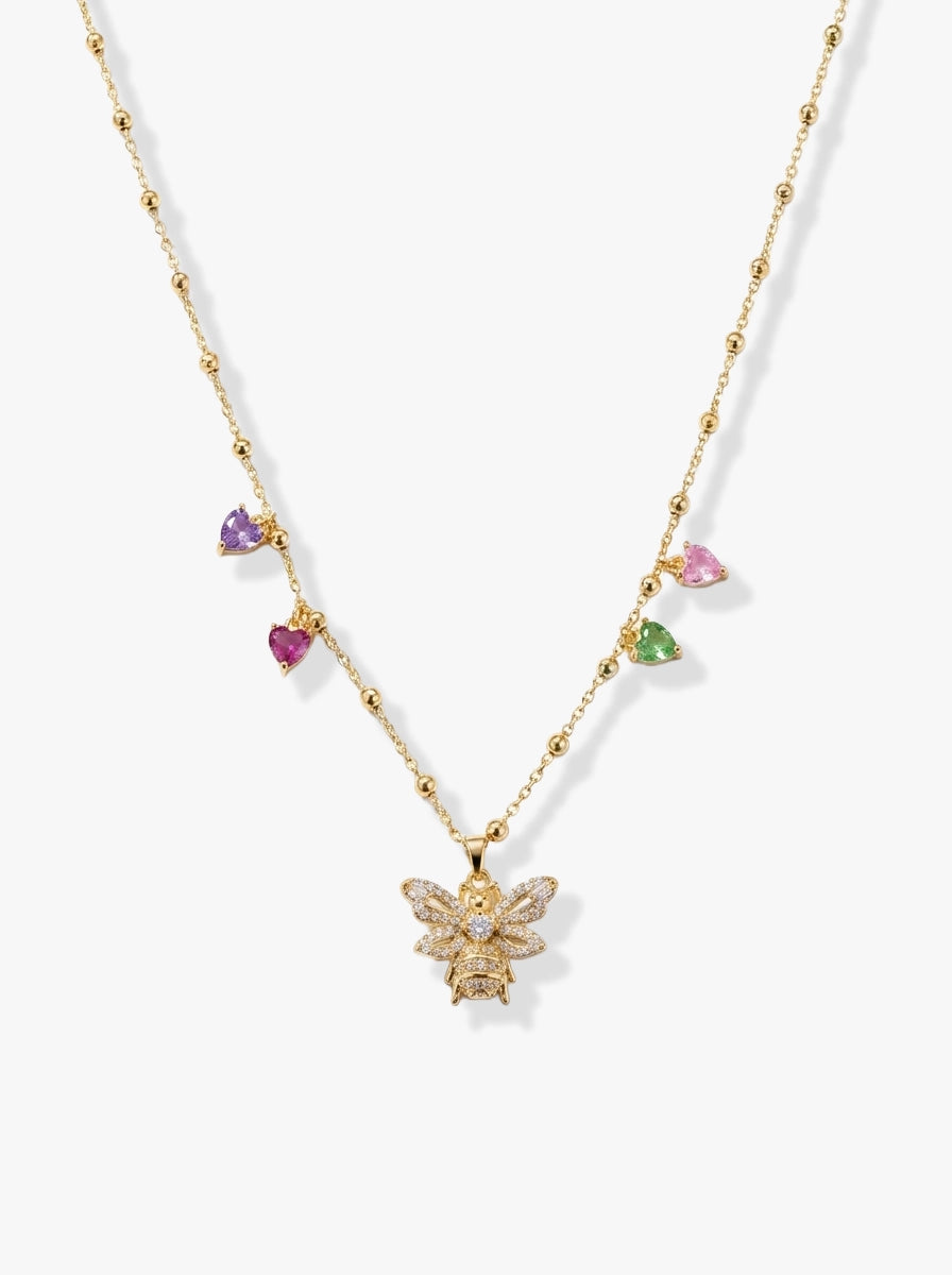 Renkli Kalp ve Arı Figürlü Kolye