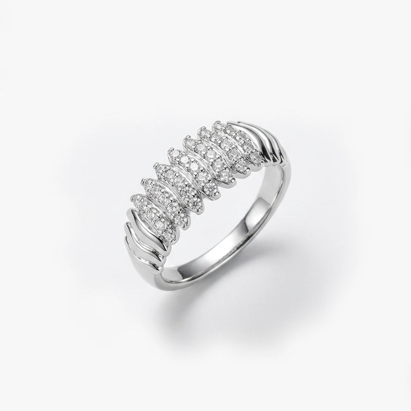 Dikey Sıralı Taşlı Modern Gümüş Renk Yüzük