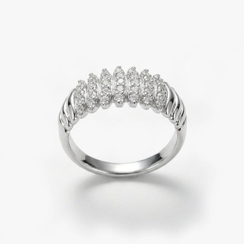 Dikey Sıralı Taşlı Modern Gümüş Renk Yüzük