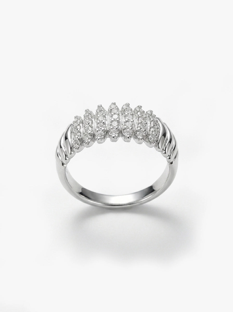 Dikey Sıralı Taşlı Modern Gümüş Renk Yüzük