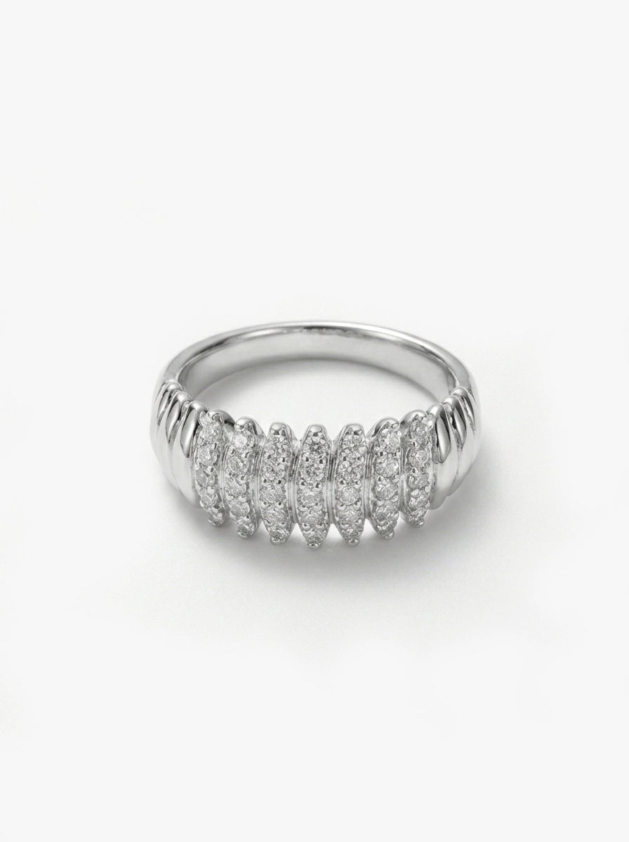 Dikey Sıralı Taşlı Modern Gümüş Renk Yüzük