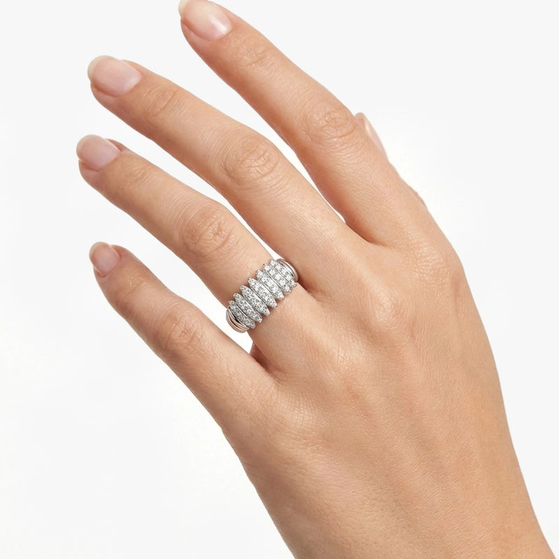 Dikey Sıralı Taşlı Modern Gümüş Renk Yüzük