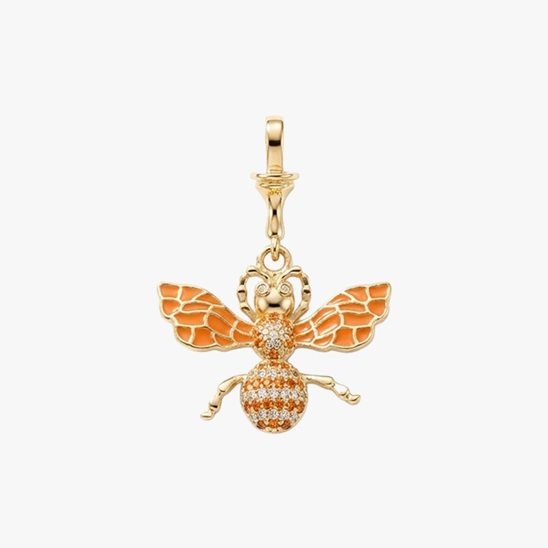 Turuncu Mineli ve Taşlı Arı Figürlü Gold Kolye