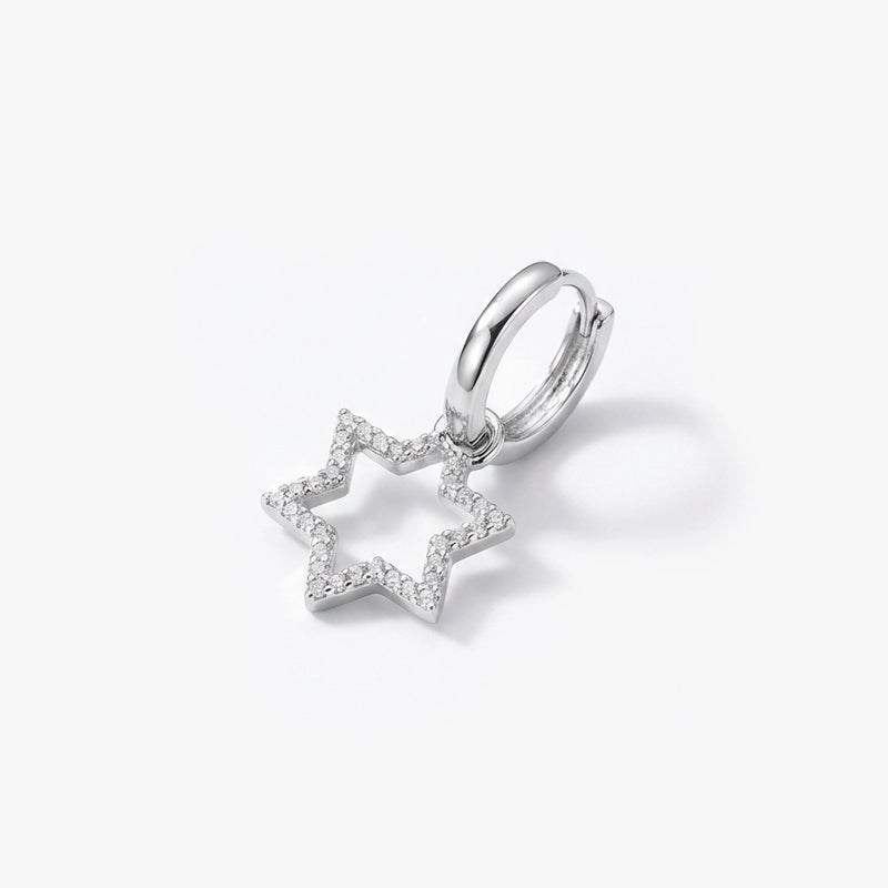 Taşlı Yıldız Sallantılı Gümüş Renk Halka Küpe