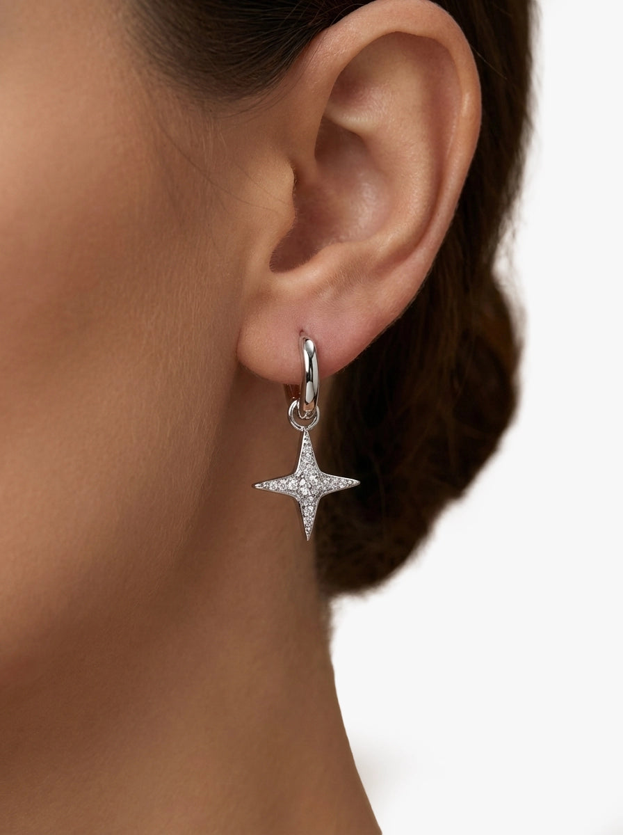 Kutup Yıldızı Sallantılı Gümüş Renk Halka Küpe