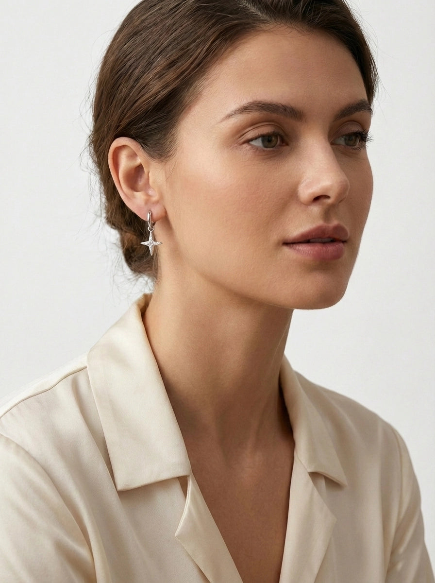 Kutup Yıldızı Sallantılı Gümüş Renk Halka Küpe