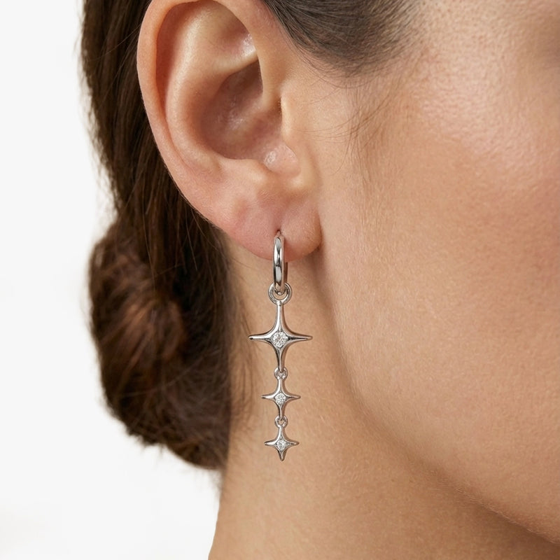 Sıralı Üçlü Kutup Yıldızı Sallantılı Gümüş Halka Küpe