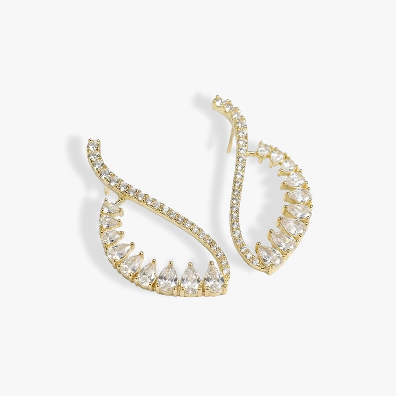 Damla Taşlı ve Kıvrımlı Tasarım Gold Küpe