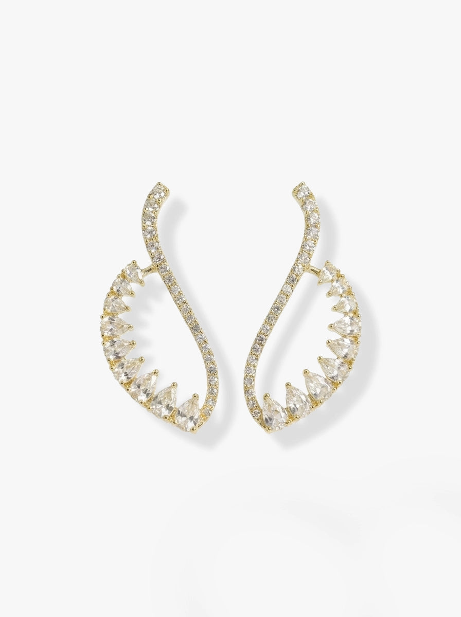 Damla Taşlı ve Kıvrımlı Tasarım Gold Küpe