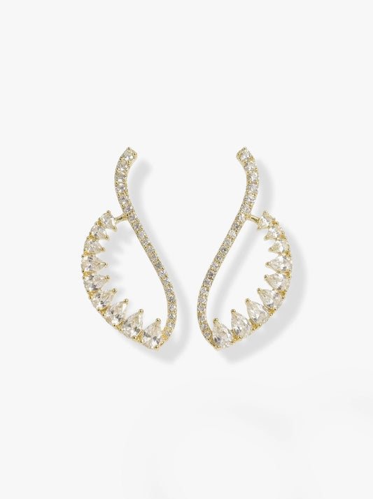 Damla Taşlı ve Kıvrımlı Tasarım Gold Küpe