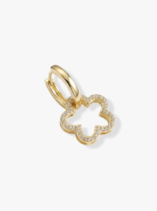 Taşlı Çiçek Figürlü Sallantılı Gold Halka Küpe