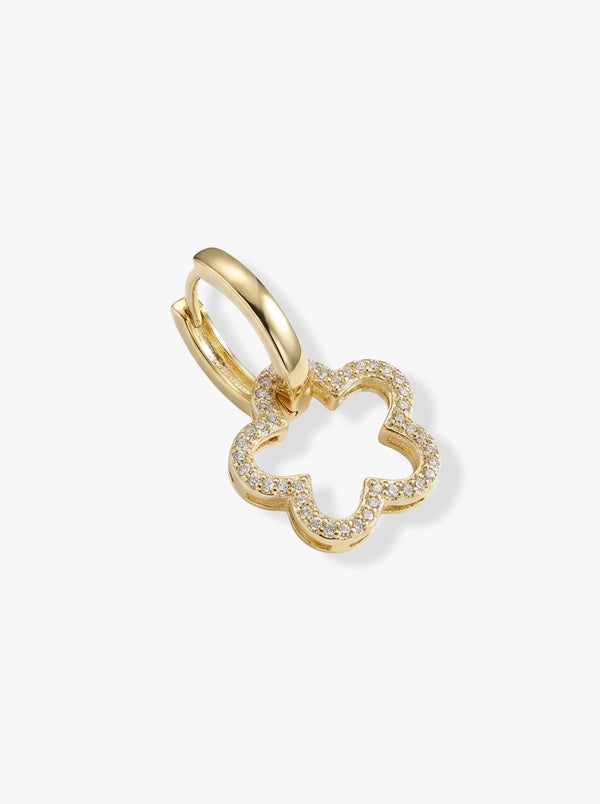 Taşlı Çiçek Figürlü Sallantılı Gold Halka Küpe