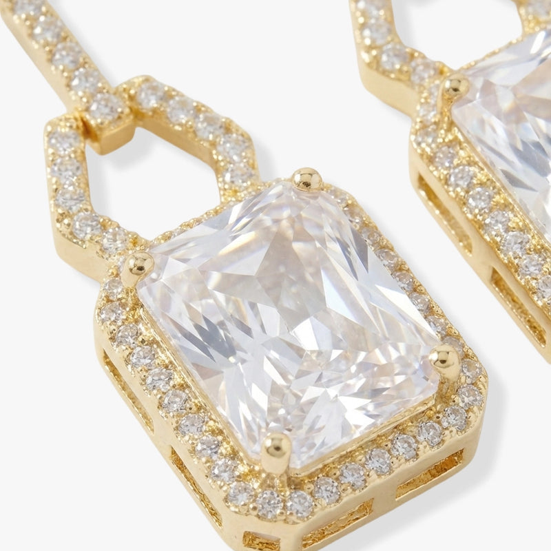 Baget Taşlı ve Sallantılı Gold Küpe