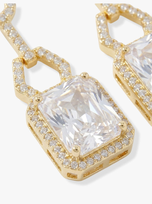 Baget Taşlı ve Sallantılı Gold Küpe - Detay