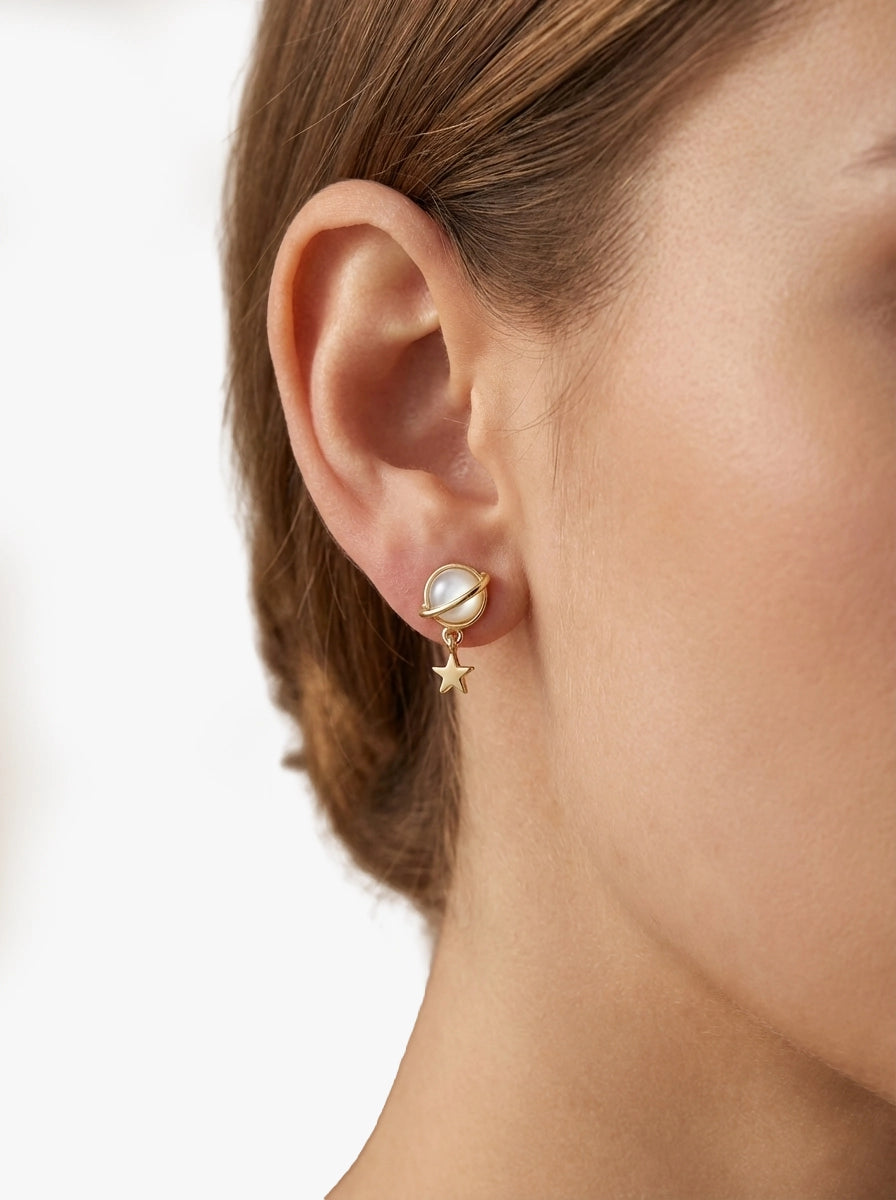 6 Parça Uzay Temalı Gold Küpe Seti